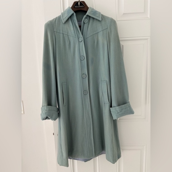 Vintage Teal Blue Wool Lined Dress Coat Cuffs - Picture 2 of 16